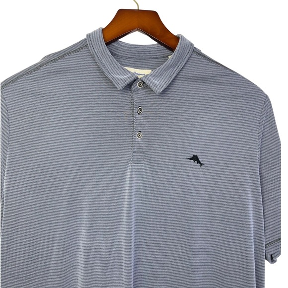 Tommy Bahama‎ Men's XXL Polo Shirt Gray Striped Short Sleeve Casual Golf - Picture 2 of 7